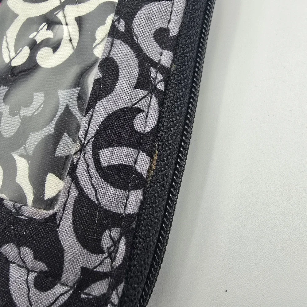 Vera Bradley Wristlet Wallet ID Window Zip Around Black Pink Gray Floral Pattern